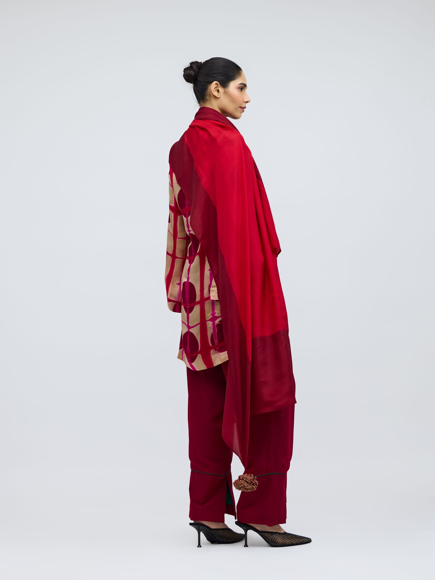 Red Field Hand Dyed Silk Dupatta