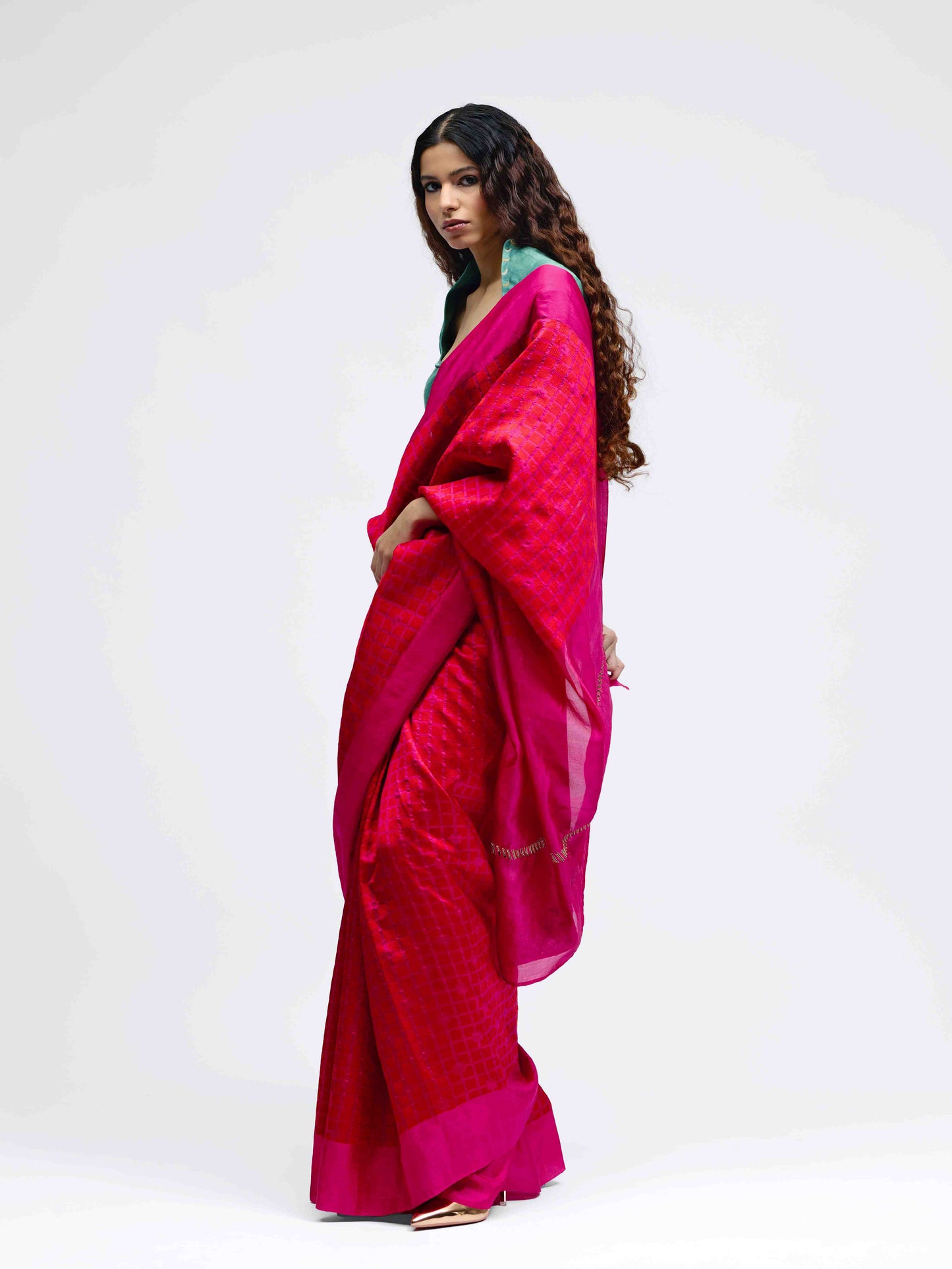 Sabina Pink Brocade Silk Saree