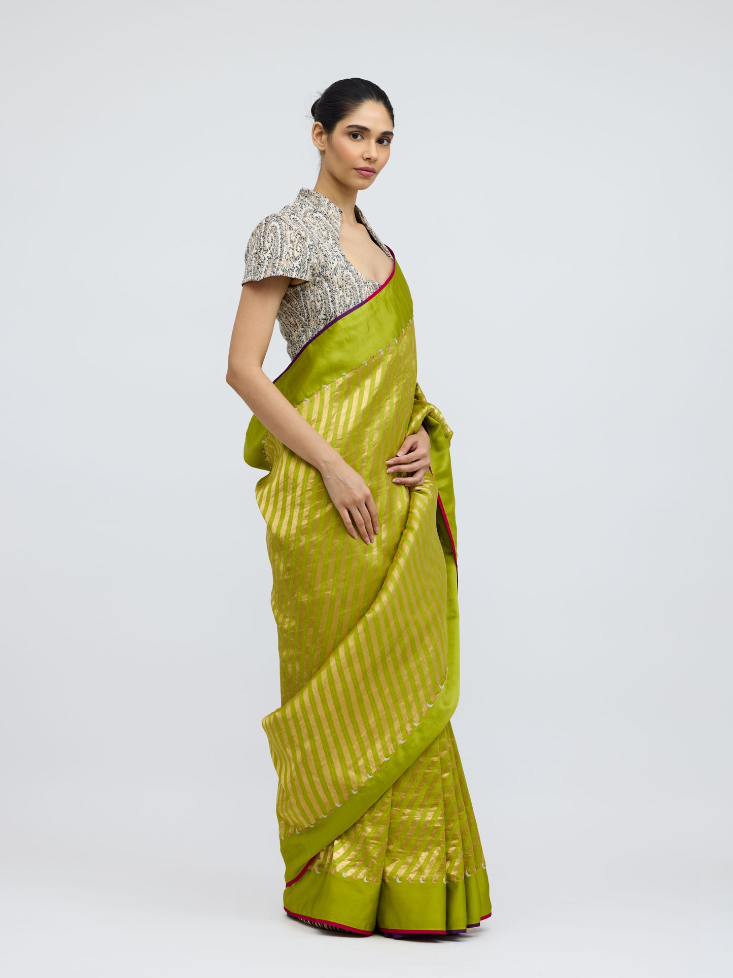 Teerchi Chartreuse Silk Saree