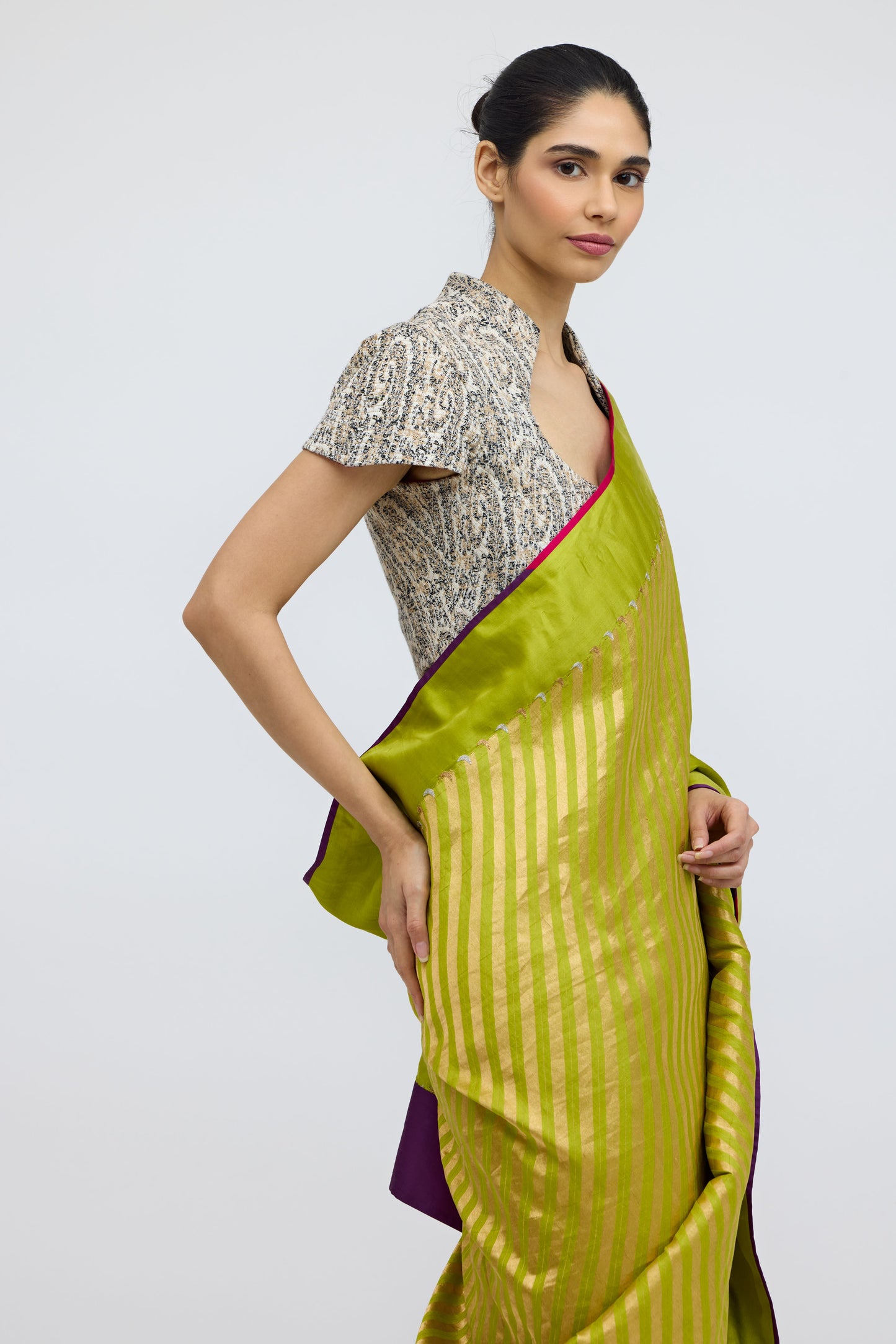 Teerchi Chartreuse Silk Saree