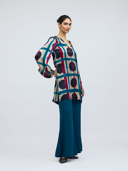 Bijlee Resist Dyed Silk Top & Georgette Trousers Set