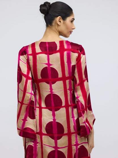 Bijlee Rose Resist Dyed Silk Top & Georgette Trousers Set