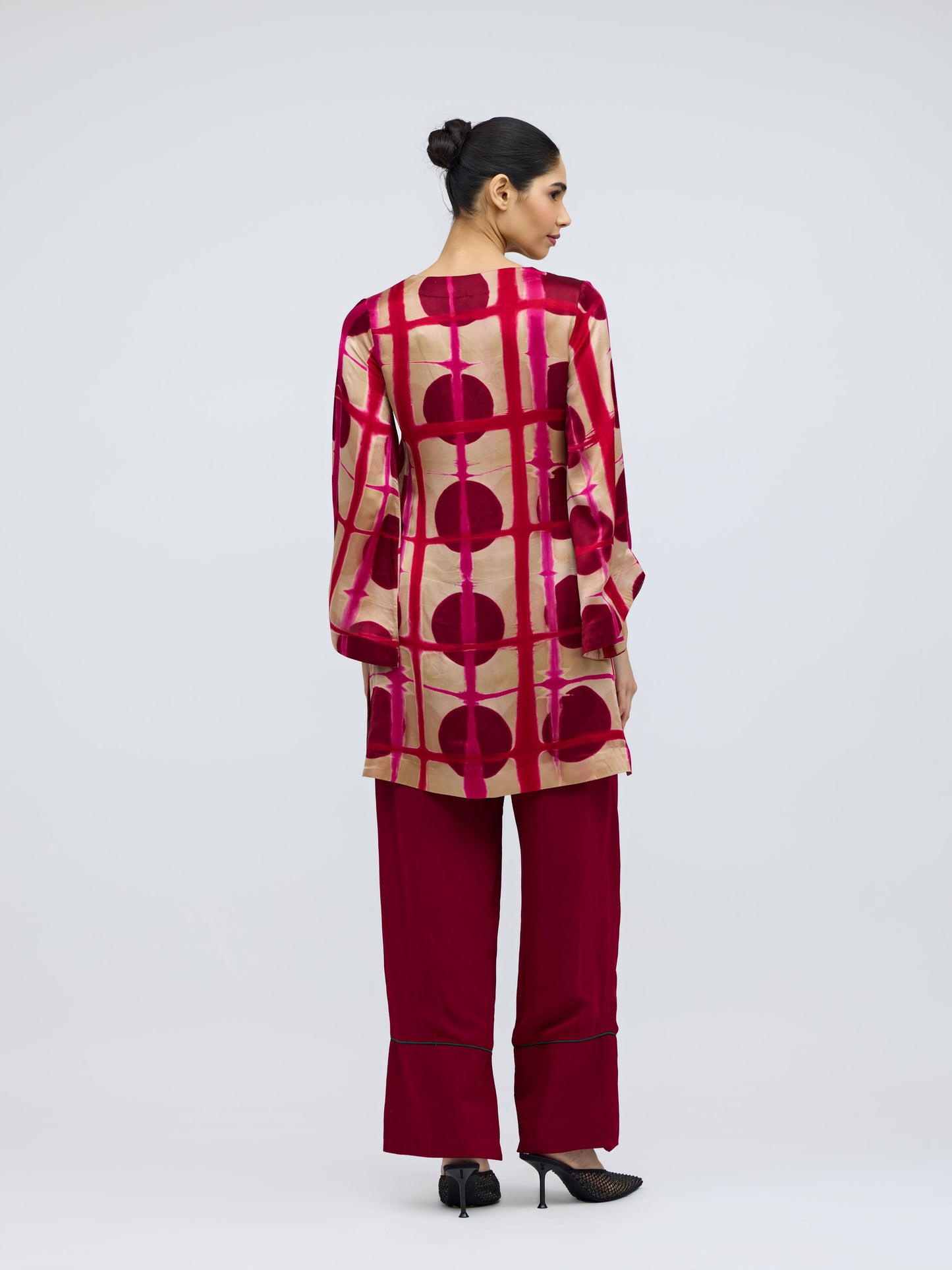 Bijlee Rose Resist Dyed Silk Top & Georgette Trousers Set