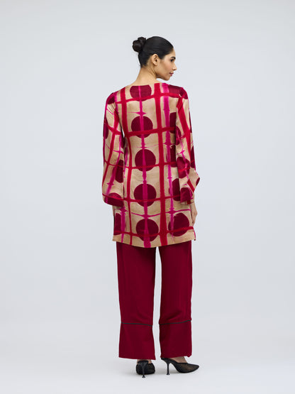 Bijlee Rose Resist Dyed Silk Top & Georgette Trousers Set