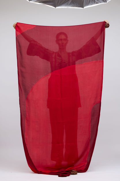 Red Field Hand Dyed Silk Dupatta