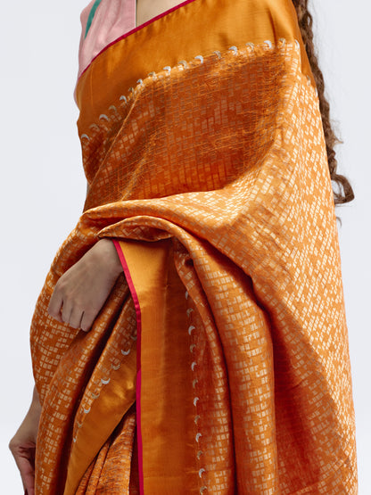 Chauk Chand Orange Silk Saree
