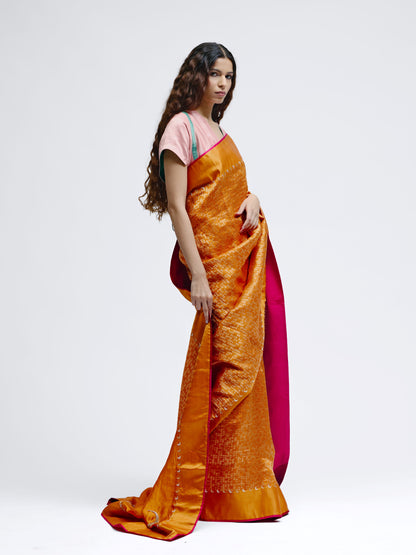 Chauk Chand Orange Silk Saree