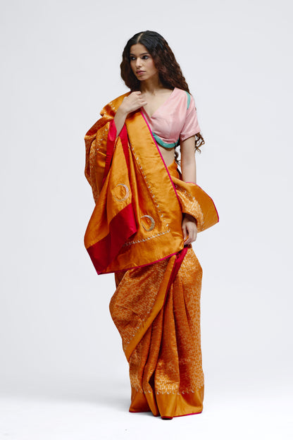 Chauk Chand Orange Silk Saree