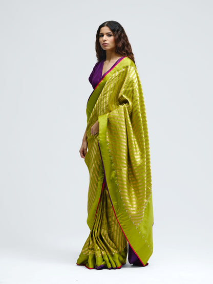 Teerchi Chartreuse Silk Saree