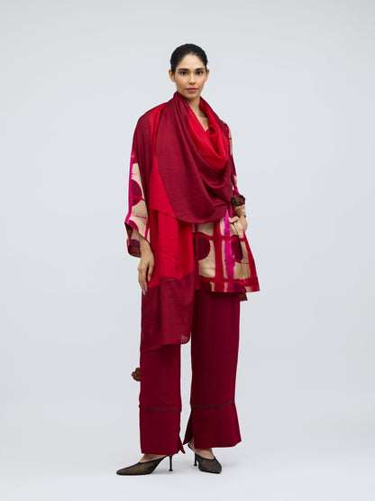 Red Field Hand Dyed Silk Dupatta