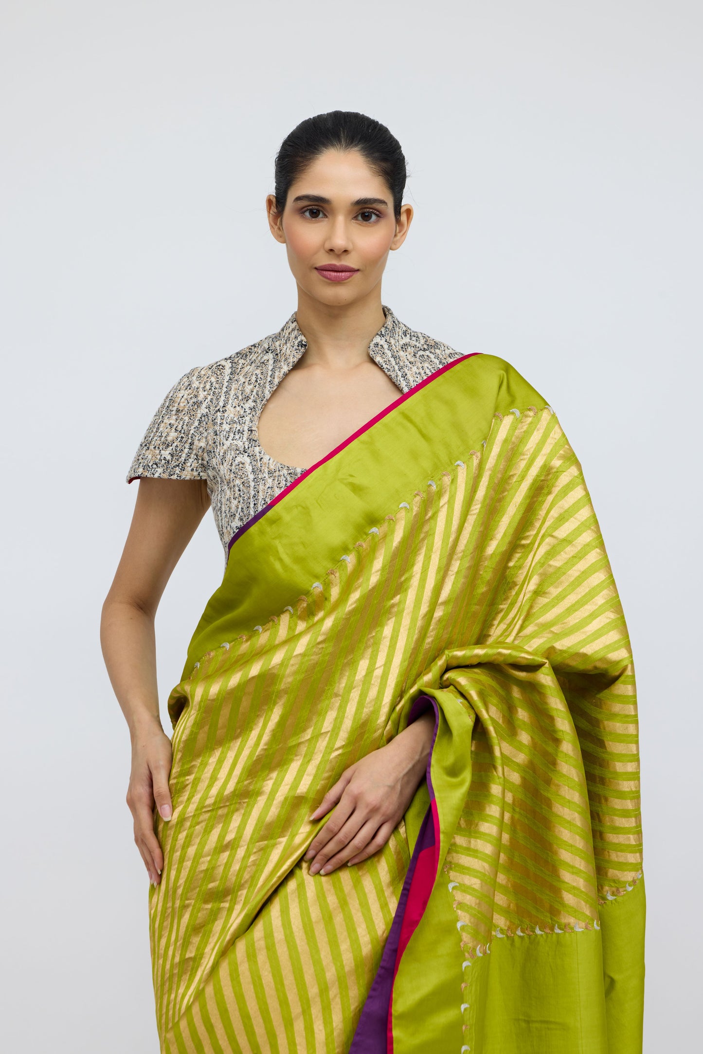 Teerchi Chartreuse Silk Saree