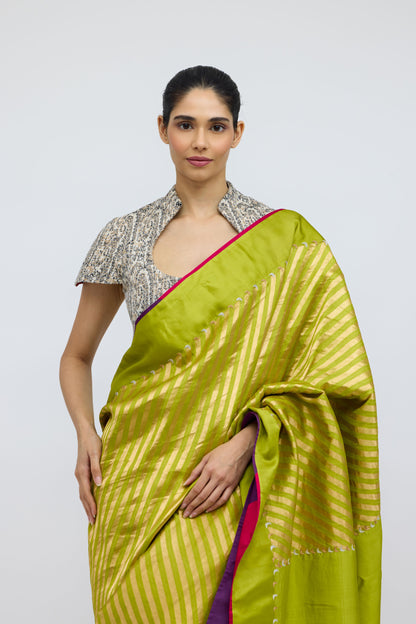 Teerchi Chartreuse Silk Saree