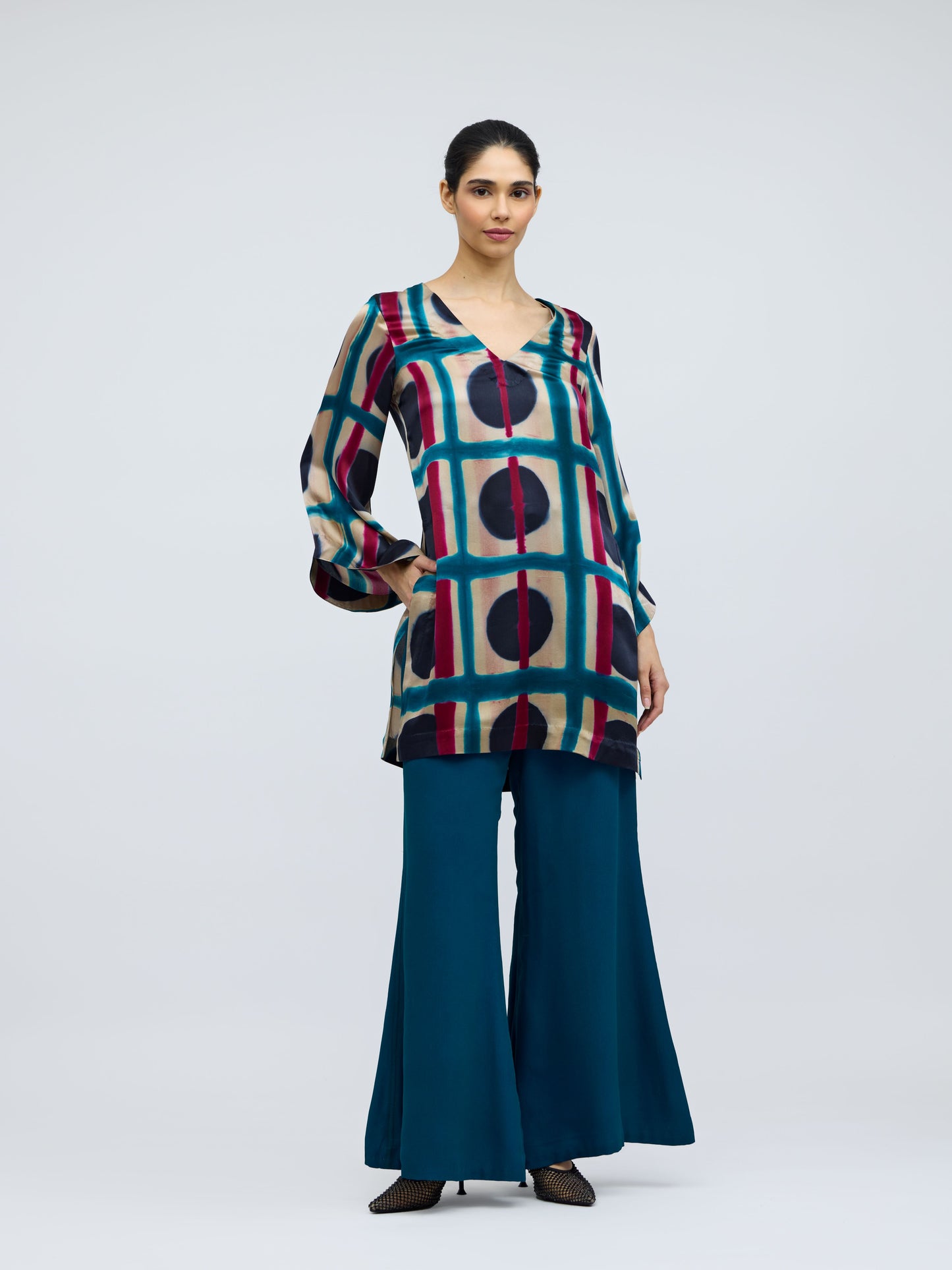 Bijlee Resist Dyed Silk Top & Georgette Trousers Set