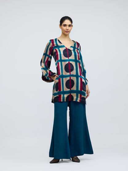 Bijlee Resist Dyed Silk Top & Georgette Trousers Set