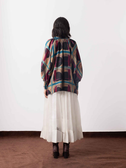 Handwoven Silk Organza Pleated Scallop Skirt