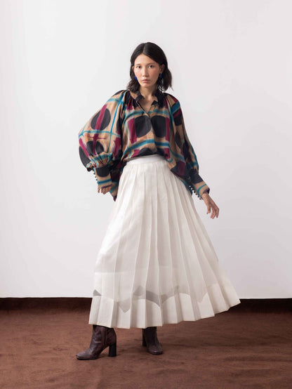 Handwoven Silk Organza Pleated Scallop Skirt