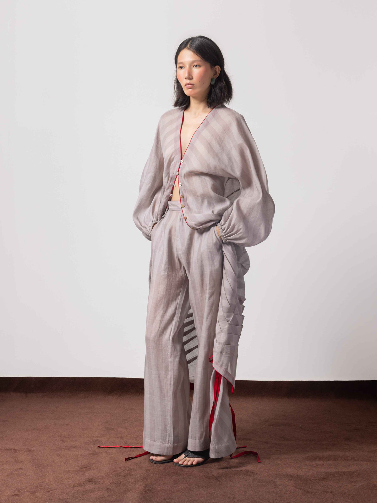 Jonha Falls Pleated Striped Handwoven Top