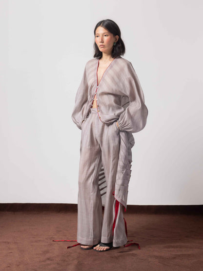 Jonha Falls Pleated Striped Handwoven Top
