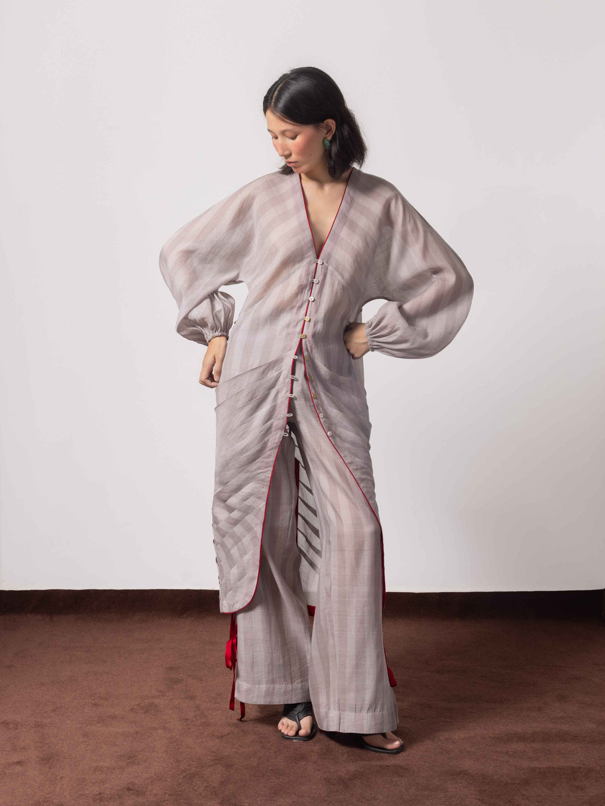 Jonha Falls Pleated Striped Handwoven Top