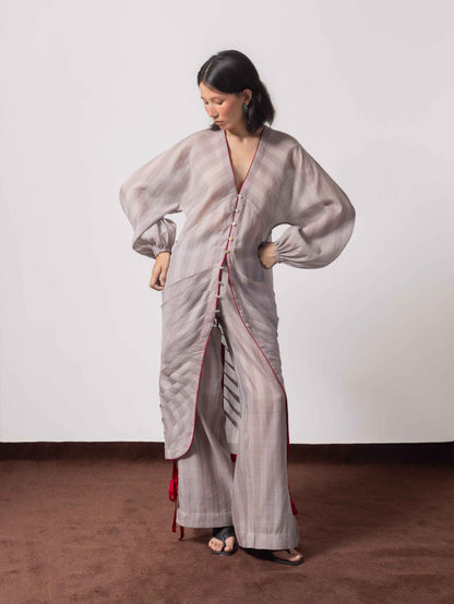 Jonha Falls Pleated Striped Handwoven Top